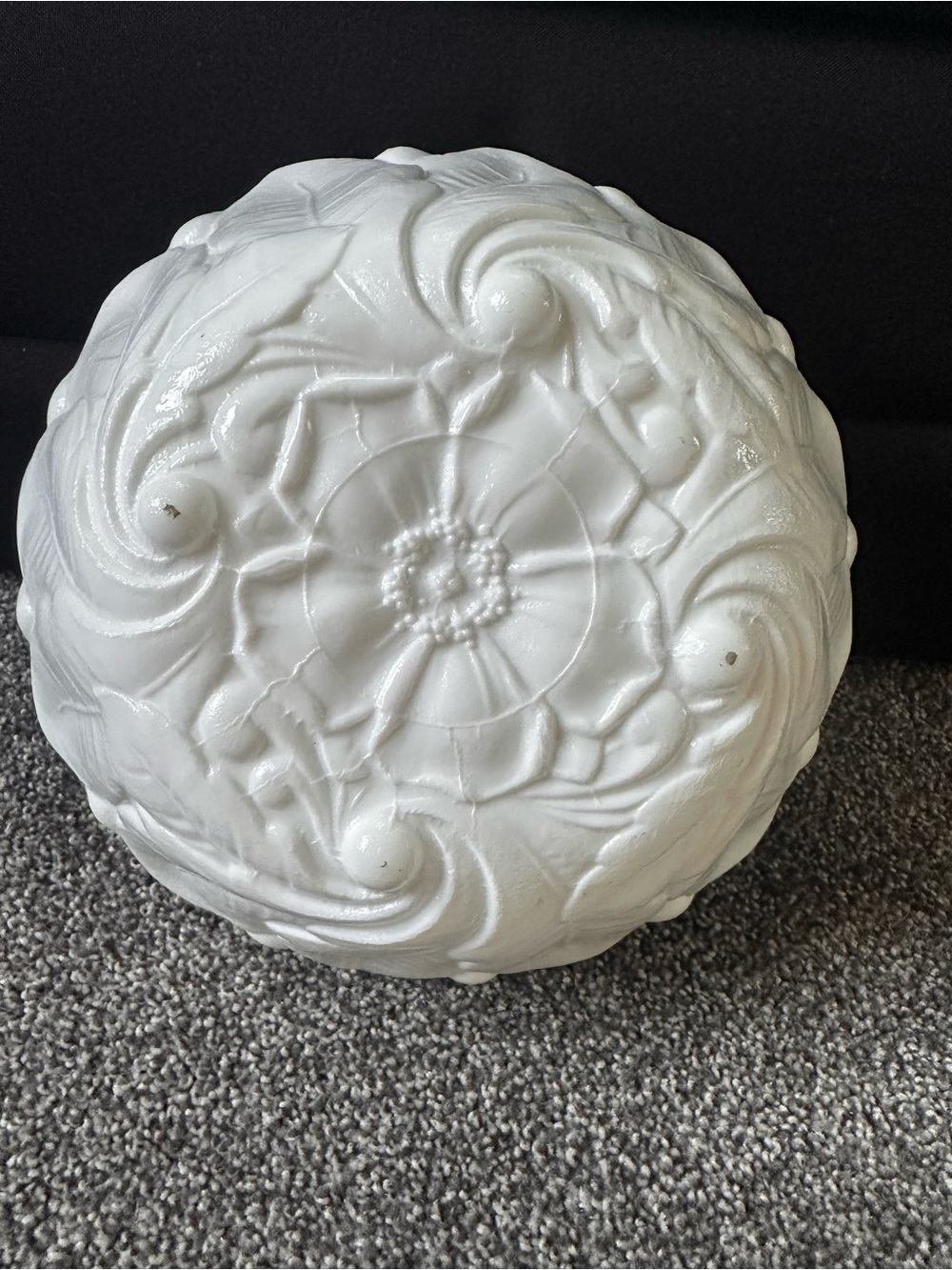 vintage Indiana milk glass serving bowl featuring the wildrose/cabbage  pattern